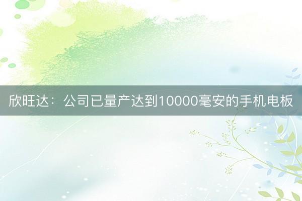 欣旺达：公司已量产达到10000毫安的手机电板