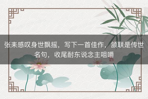 张耒感叹身世飘摇，写下一首佳作，颔联是传世名句，收尾耐东说念主咀嚼