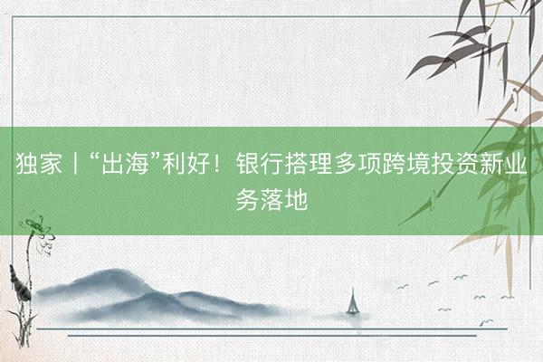 独家丨“出海”利好！银行搭理多项跨境投资新业务落地